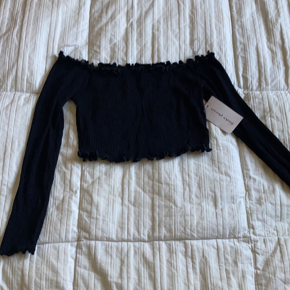 Frankie Phoenix lettuce tromp ribbed black off the shoulder crop top size s